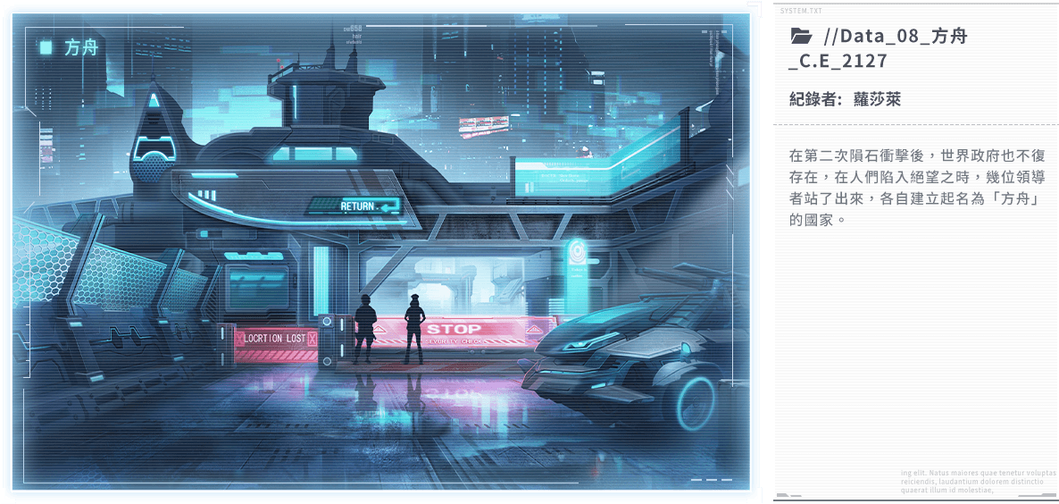 在第二次隕石衝擊後，世界政府也不復存在，在人們陷入絕望之時，幾位領導者站了出來，各自建立起名為「方舟」的國家。